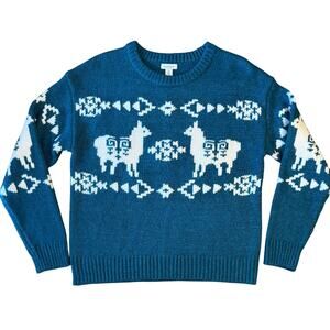 Sundance Llama Sweater Crewneck Fair Isle Style Chunky Teal Women’s Medium